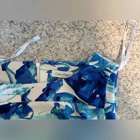 Calvin Klein | Women’s Blue White Sleeveless Zip Closure Sheath Dress, Size 12 - Picture 11 of 15